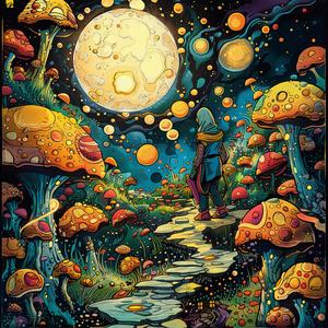 Kirby  comic  ArtNouveau  surrealism  pointillism  psychedelic  mushrooms  walking  man  painting 1076441