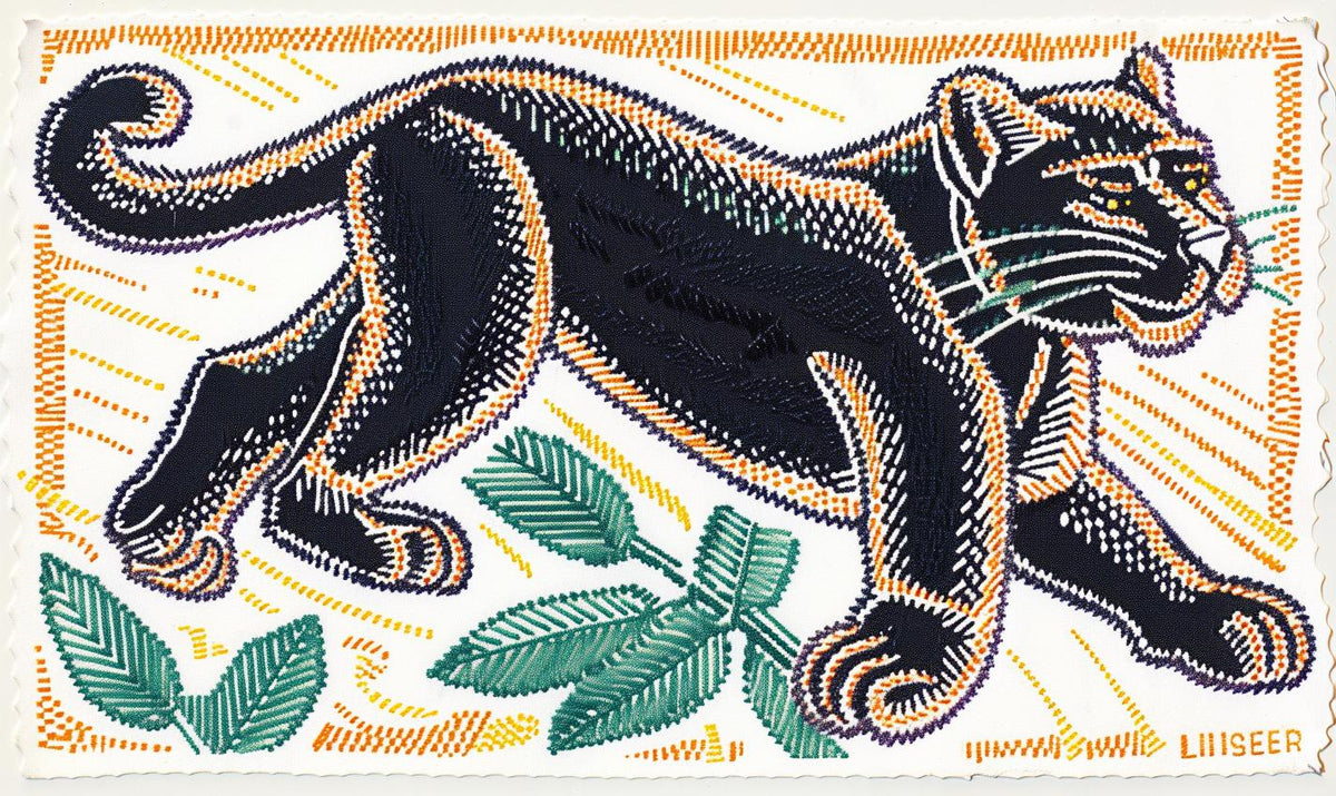black  panther  embroidered  white  background  depiction  strength  muscular  agile  art 961050