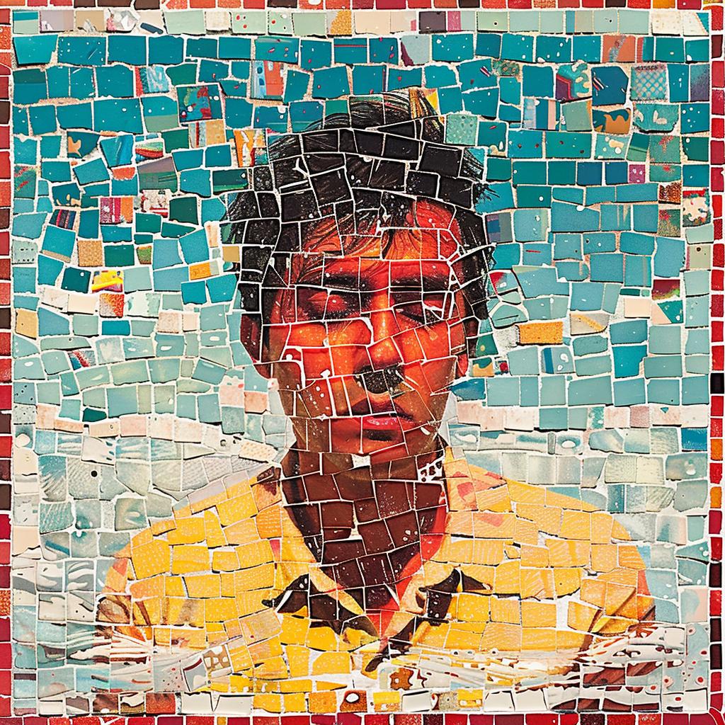 surreal  album  mosaic  man  yellow  shirt  colorful  portrait  Joan  expression 977093