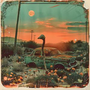 car  desert  bird  painting  chromolithography  vintage  transportation  landscape  artistic  scene 1060645
