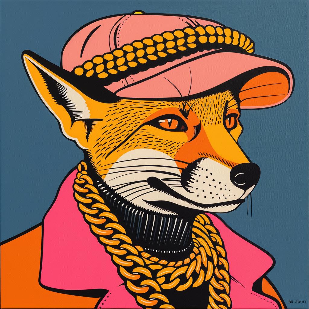 fox  rapper  minimalist  gold  chains  hat  color  vibrant  eyes  negative 1022933