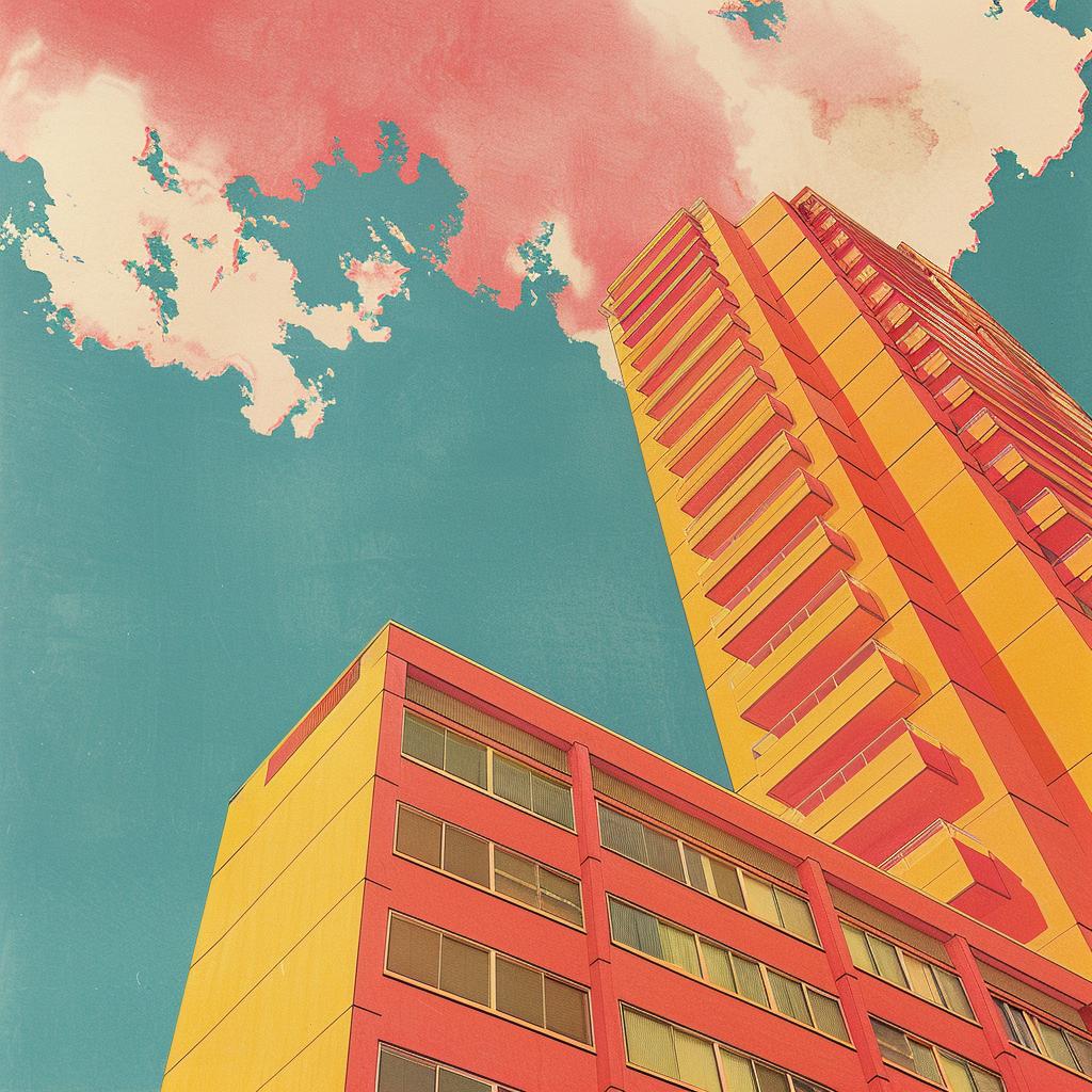 surreal  album  cover  skyscraper  colorful  painting  clouds  art  modernism  architecture 978534