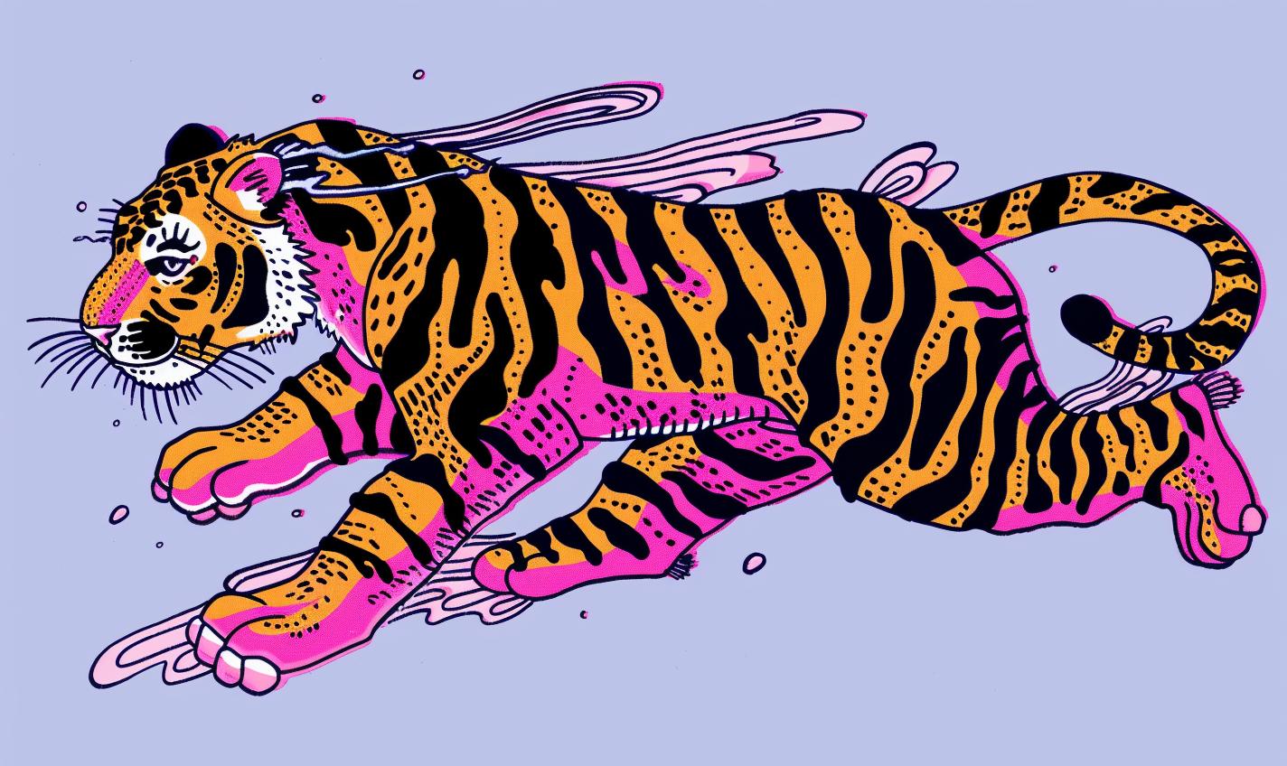 tiger  running  colorful  orange  pink  dynamic  motion  wildlife  illustration  art 1021916