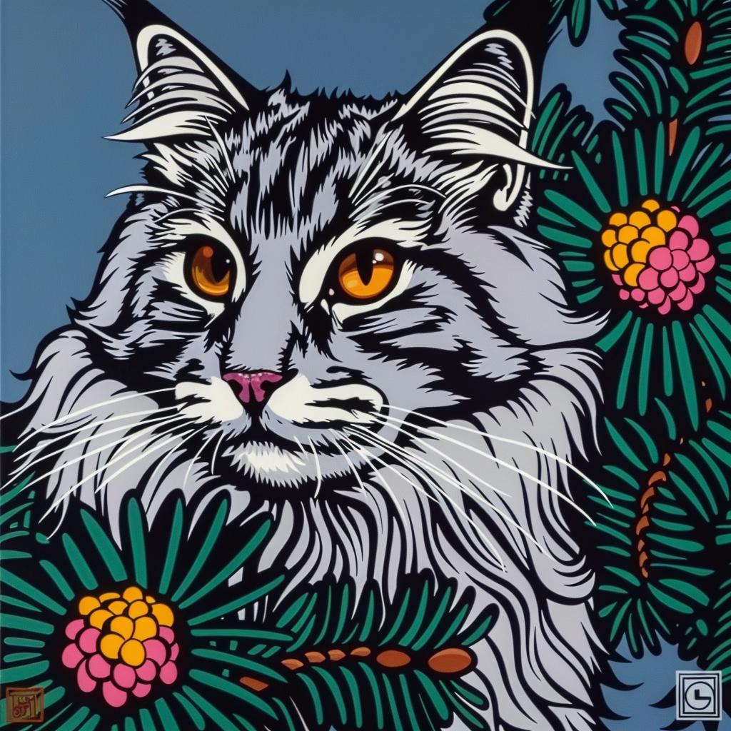 cat  Norwegian  forest  flowers  leaves  portrait  feline  nature  art  pet 972149