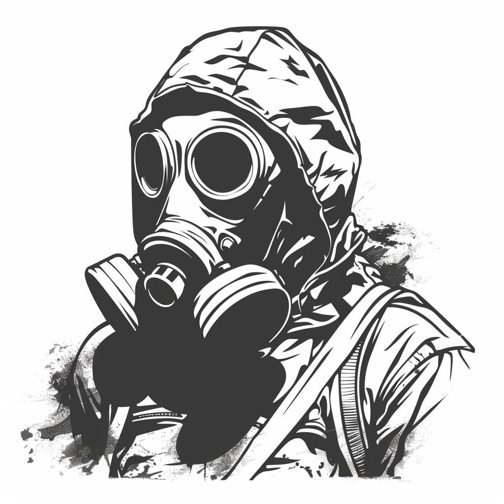 silhouette  soldier  gasmask  vintage  icon  emblem  bold  lines  black  white 951947