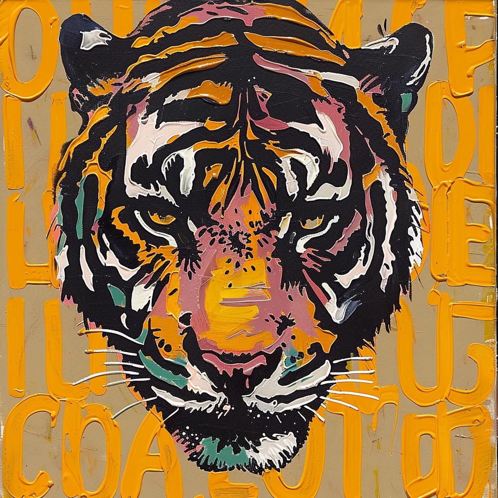 tiger  painting  words  encaustic  impasto  afro  art  bold  color  style 950219