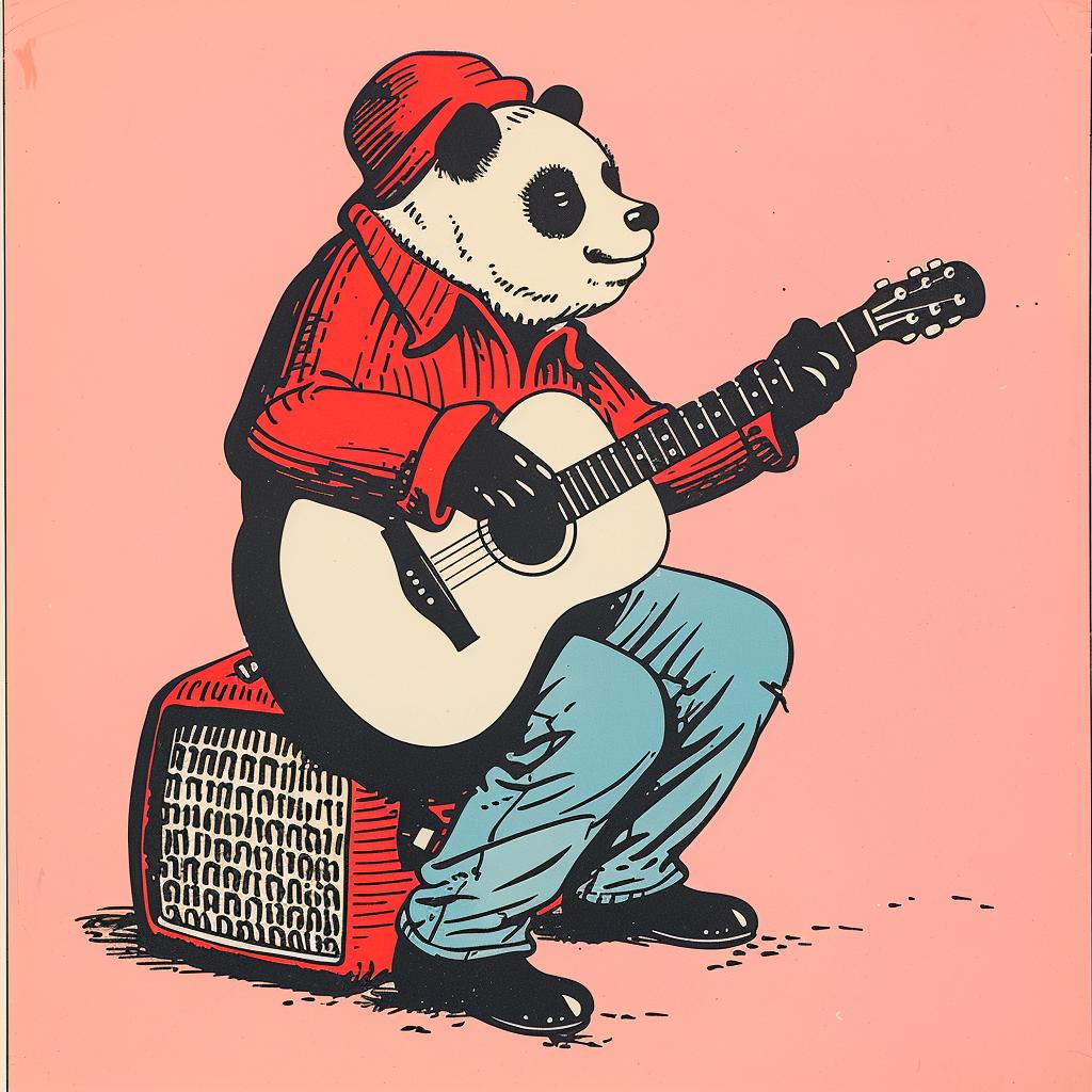 panda  guitar  Norman  Rockwell  poster  animal  music  artwork  illustration  playful 921958