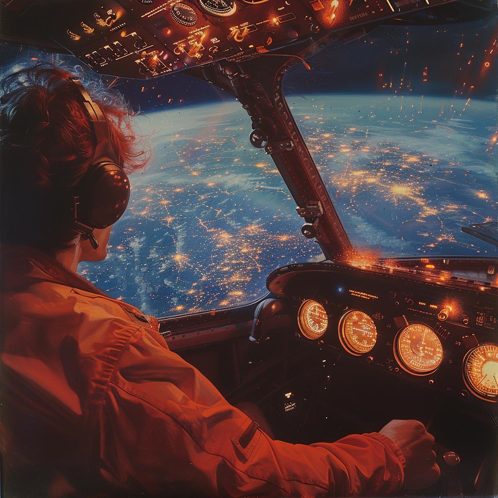double  exposure  surreal  cockpit  biplane  earth  glow  blue  orange  lighting 1031413