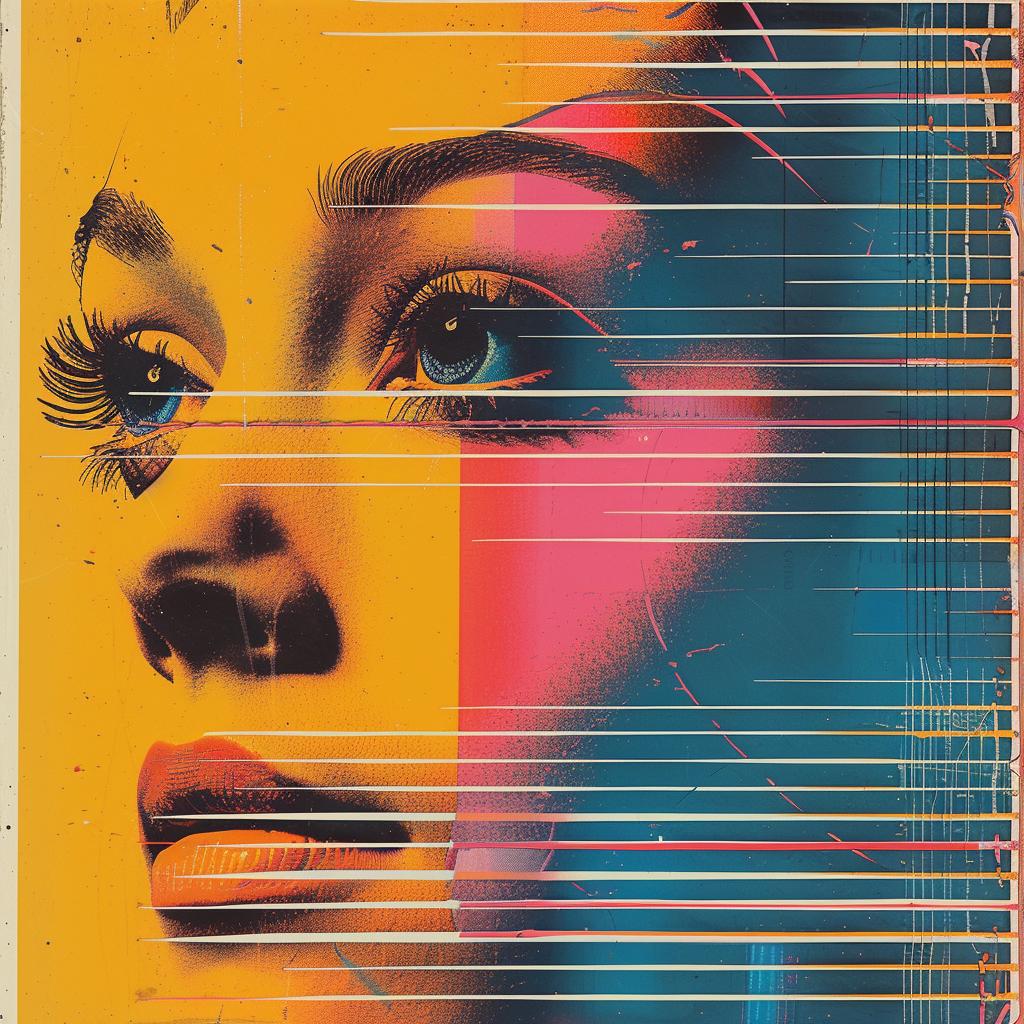 surreal  album  cover  hyper-realistic  screenprinting  woman  face  yellow  background  art 961605