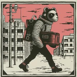 surreal  album  cover  panda  suitcase  journey  cartoon  Risograph  symbolism  screenprinting 1077863