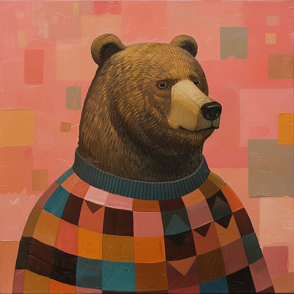 surreal  album  cover  bear  sweater  argyle  playful  painting  vibrant  Joan 978315