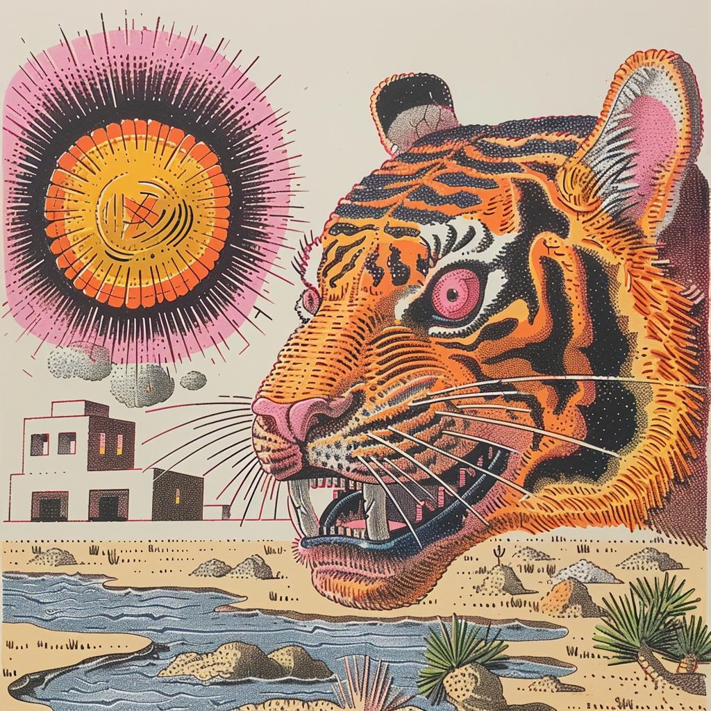 surreal  tiger  sun  ominous  graphic  illustration  vivid  artistic  creative  colorful 939439