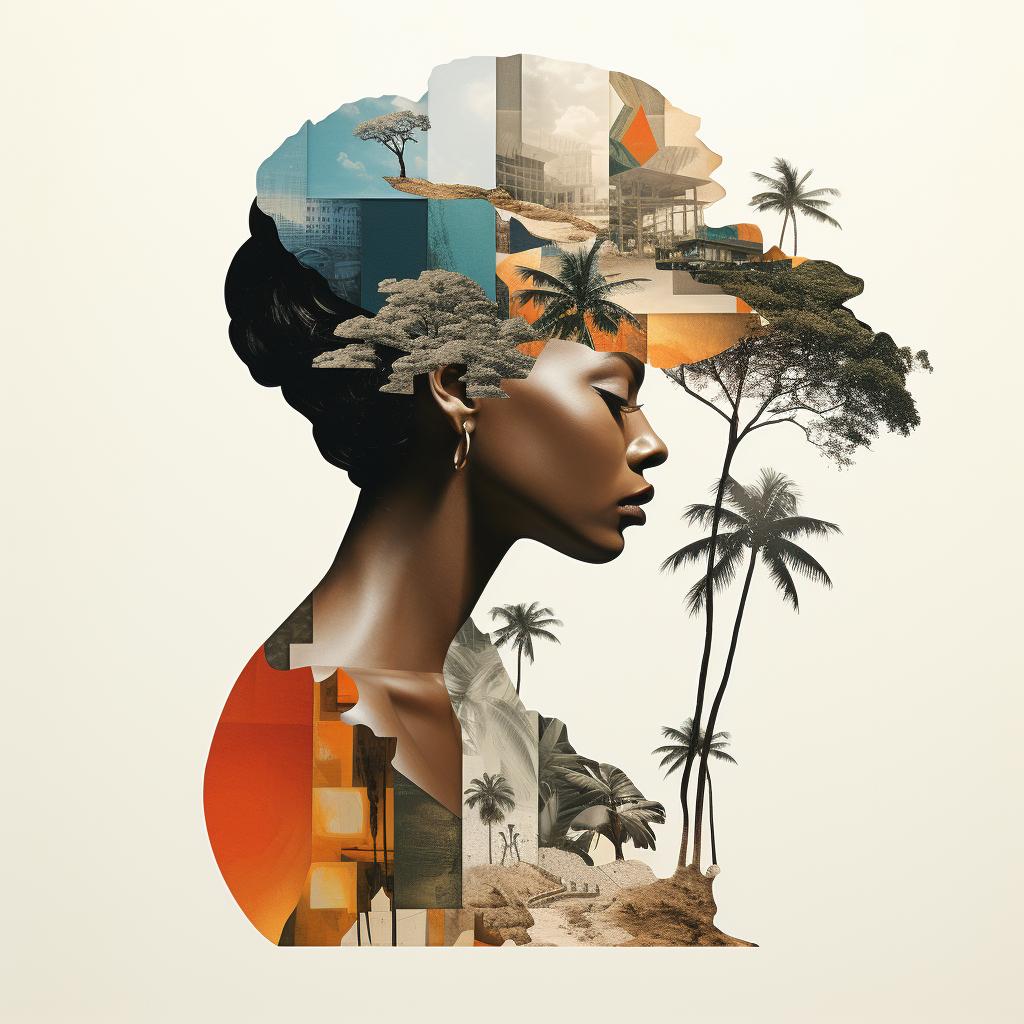 surreal  minimalism  collage  African-American  tropical  palm trees  graphic  artistic  profile  composition 939068