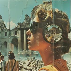 surrealism  collage  montage  ironically  1990s  advertisements  juxtaposition  headphones  woman  building 1041236