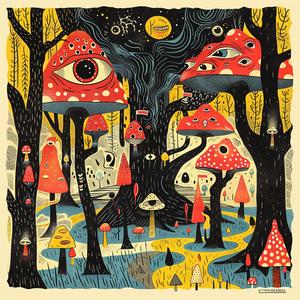 surreal  poster  mushrooms  trees  forest  Todd  White  Correll  symbolism  screenprinting 1078528