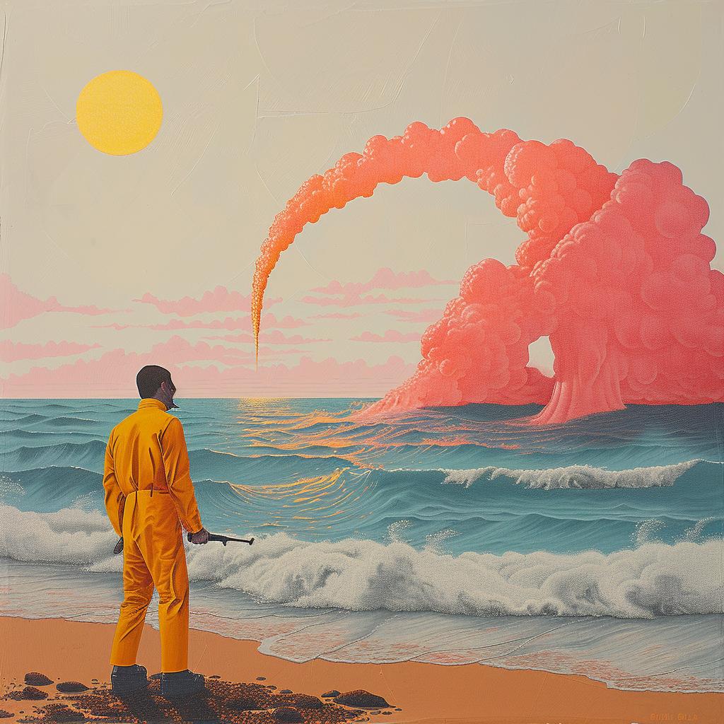 beach  man  pink  cloud  water  creative  art  illustration  surreal  colorful 1018263