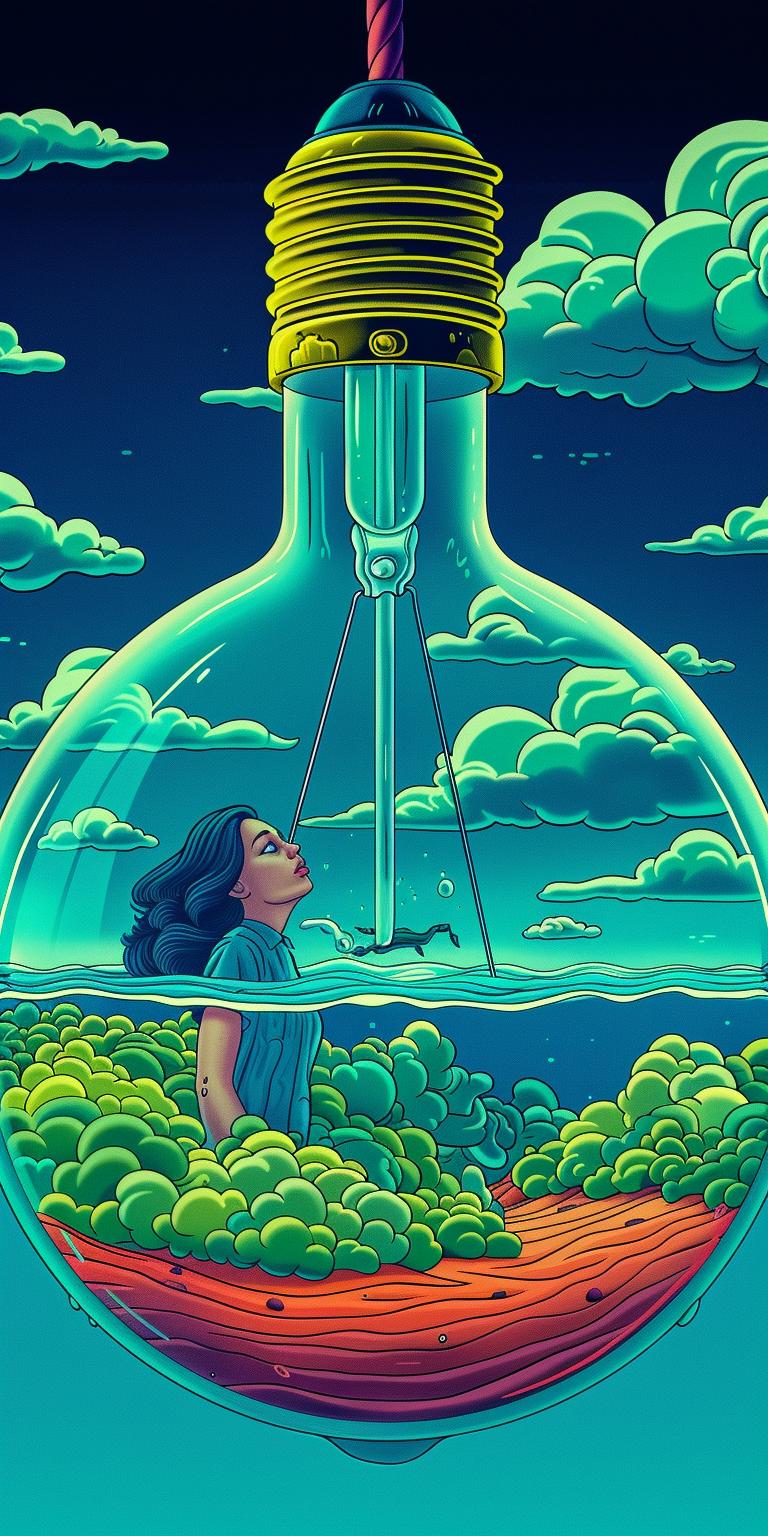 lightbulb  liquid  drowning  woman  ocean  surreal  dark  conceptual  illustration  trapped 940603