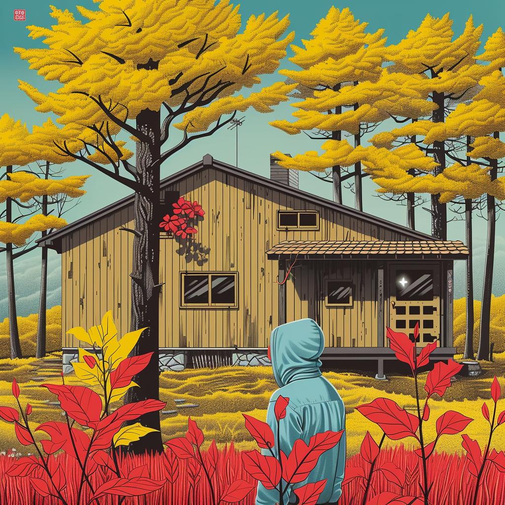 cabin  woods  painting  man  nature  illustration  folklore  sinuous  serene  colorful 944857