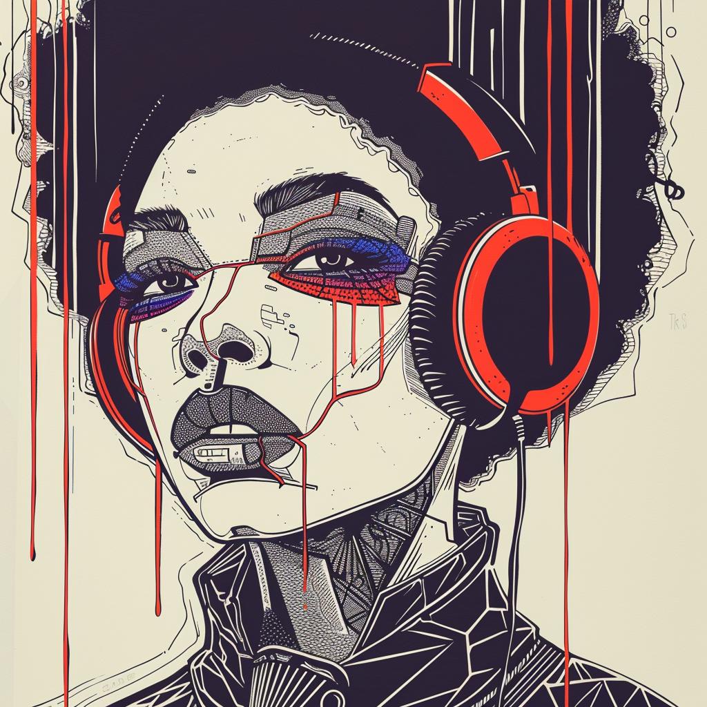 PopArt  DJ  headphones  afro  makeup  dripping  TroyBrooks  white  drawing  woman 939188