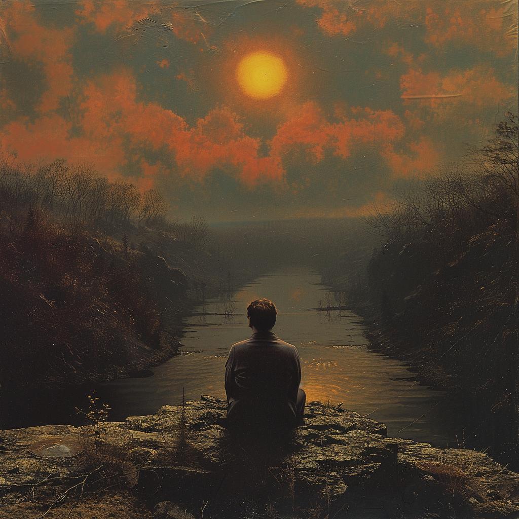 creative  surreal  album  cover  man  rock  river  naturalistic  introspective  art 976091