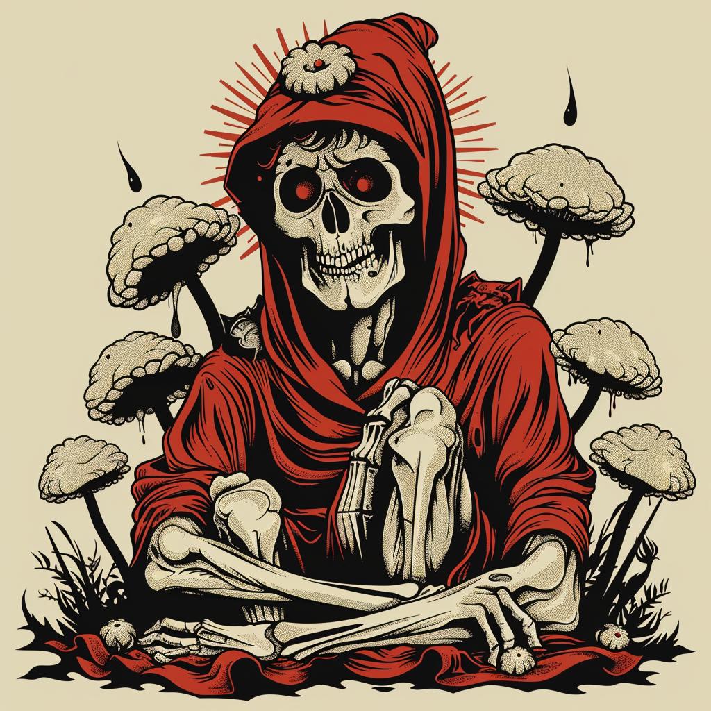 skeleton  hoodie  mushrooms  naturalistic  occult  dark  provocative  spiritual  art  introspective 936099