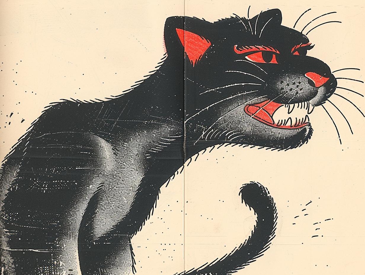 cat  black  red  eyes  tongue  illustration  art  SailorJerry  tattoo  vintage 919513