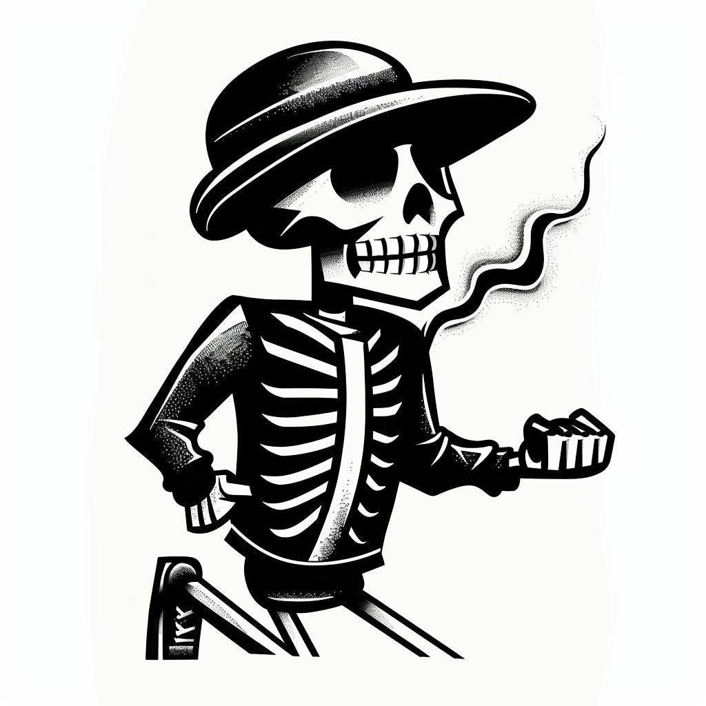 skeleton  hat  cigarette  illustration  humor  spooky  dark  whimsical  character  art 939807