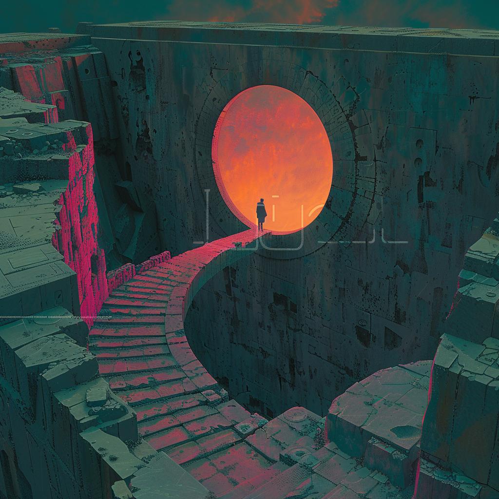 surreal  album  cover  dark  portal  steps  neon  hues  spiritual  creative 974846