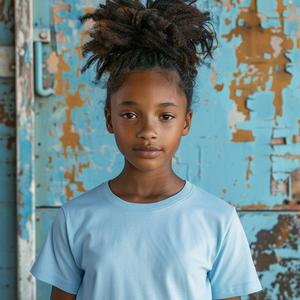photography  girl  mixed-race  blue  t-shirt  expression  portrait  youth  child  mockup 1065117