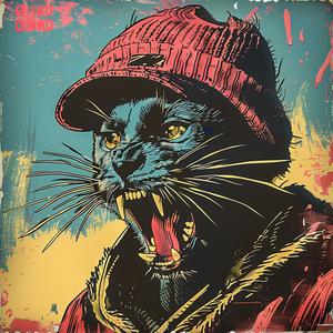 cat  hat  scarf  poster  illustration  playful  colorful  graphic  animal  art 1079937