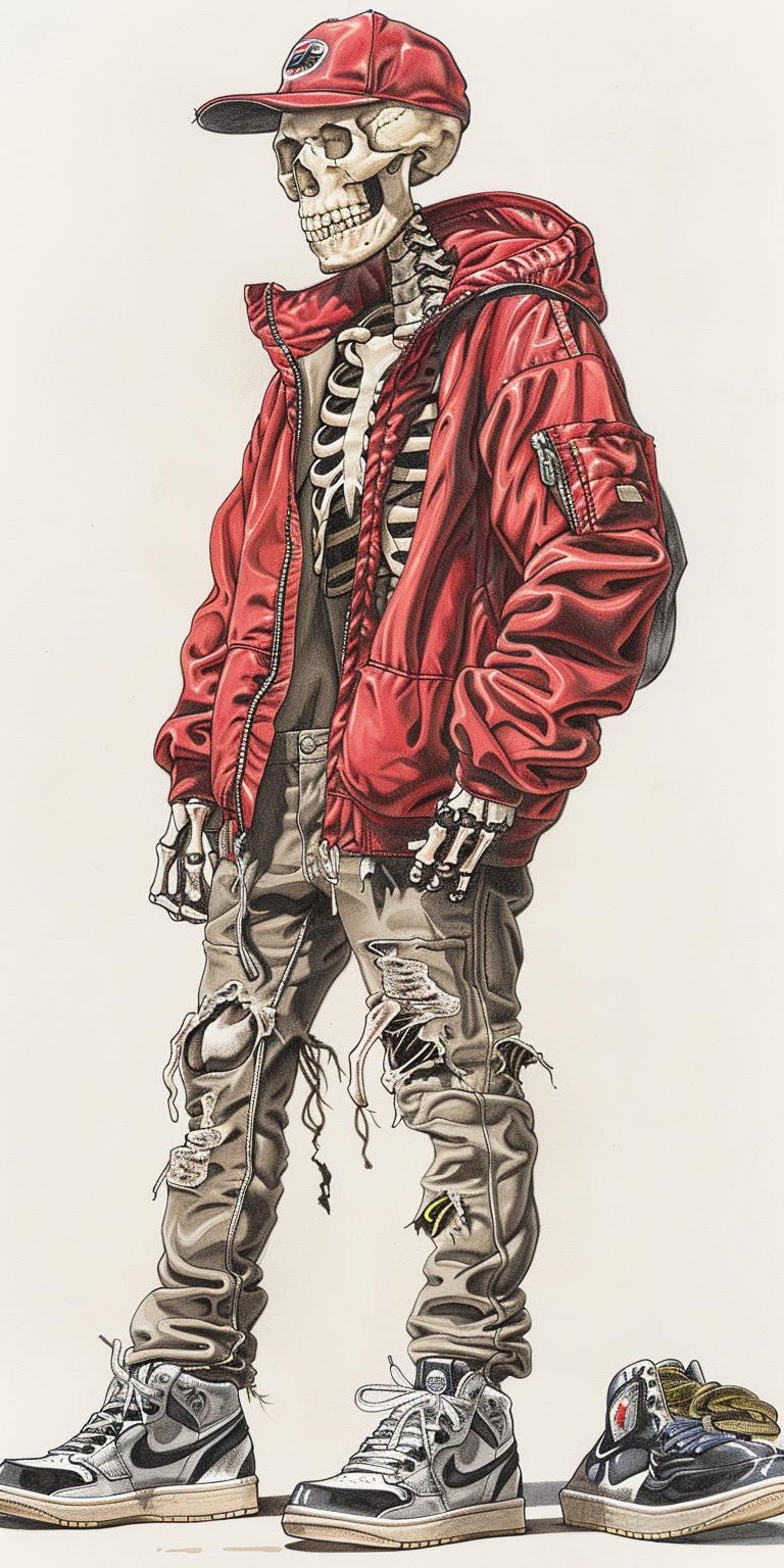skeleton  streetwear  portrait  fullbody  white  background  Codex  conceptual  urban  modern 971163