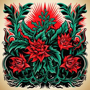 floral  red  green  beige  colorful  bold  pattern  dynamic  artnouveau  tattoo 1078701