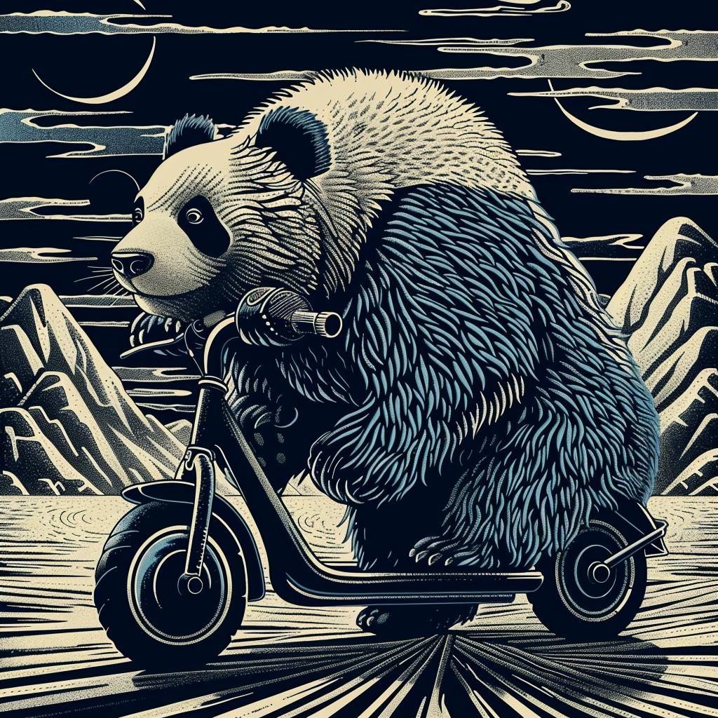 panda  scooter  motorcycle  night  animal  funny  humorous  urban  adventure  cute 946933