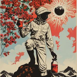 space  man  poster  bottle  illustration  colorful  adventure  science  artwork  whimsical 1058914