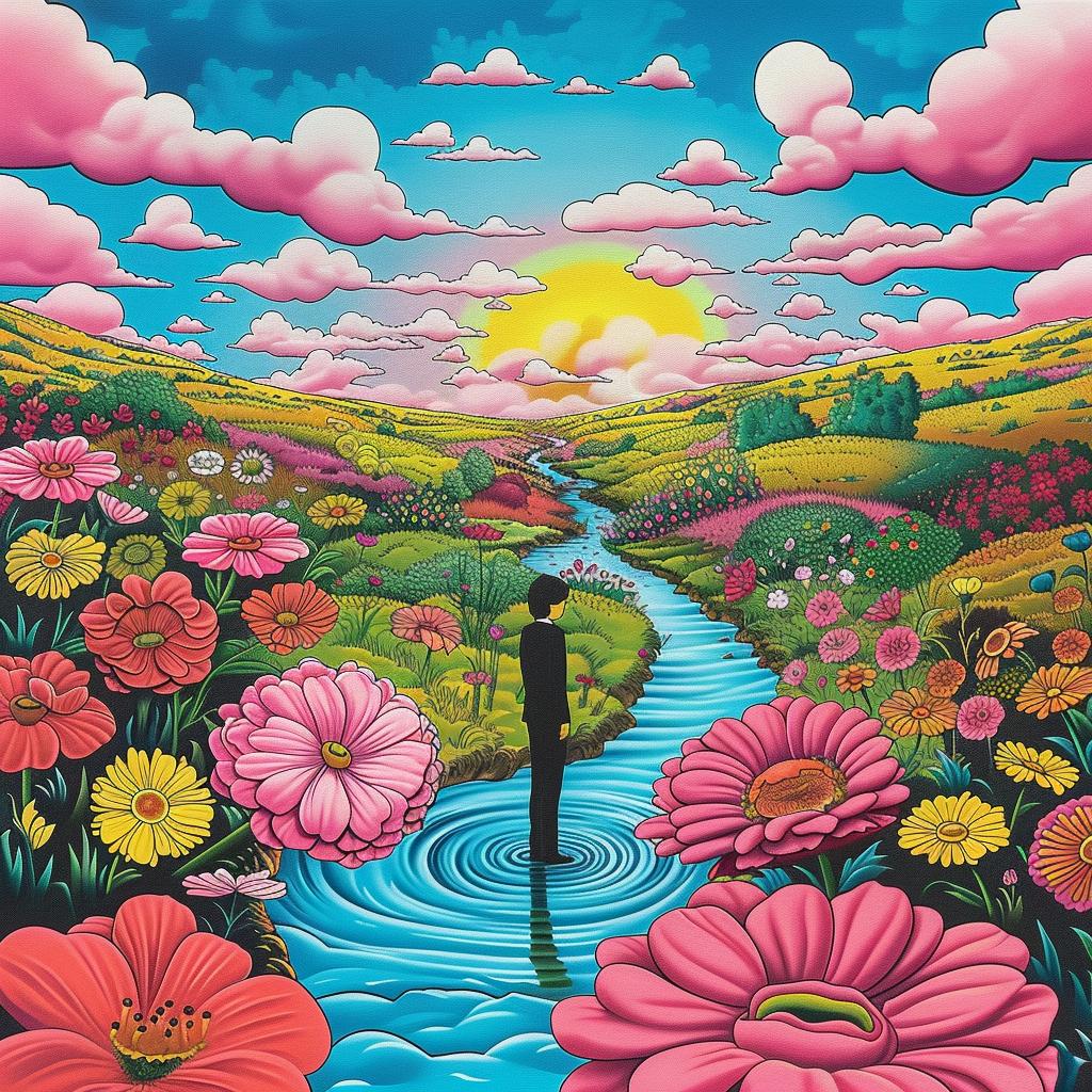 flowers  landscape  painting  man  field  nature  vibrant  colorful  outdoors  scenery 1016713
