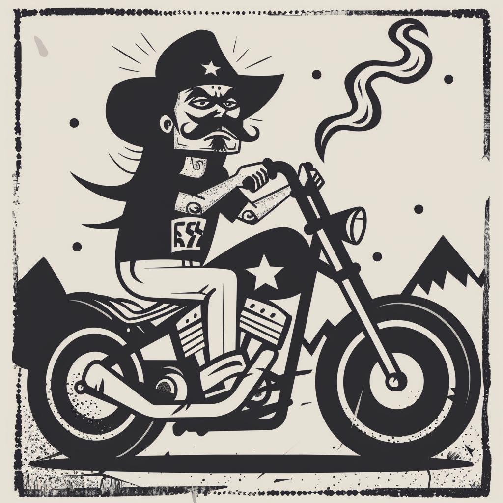 cartoon  motorcycle  man  chopper  mustache  cowboy  high handlebars  smoke  funny  character 938146