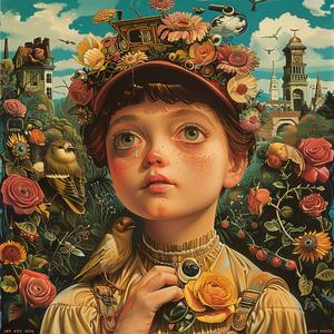painting  girl  flowers  chromolithography  portrait  nature  art  beauty  colorful  headpiece 1053249