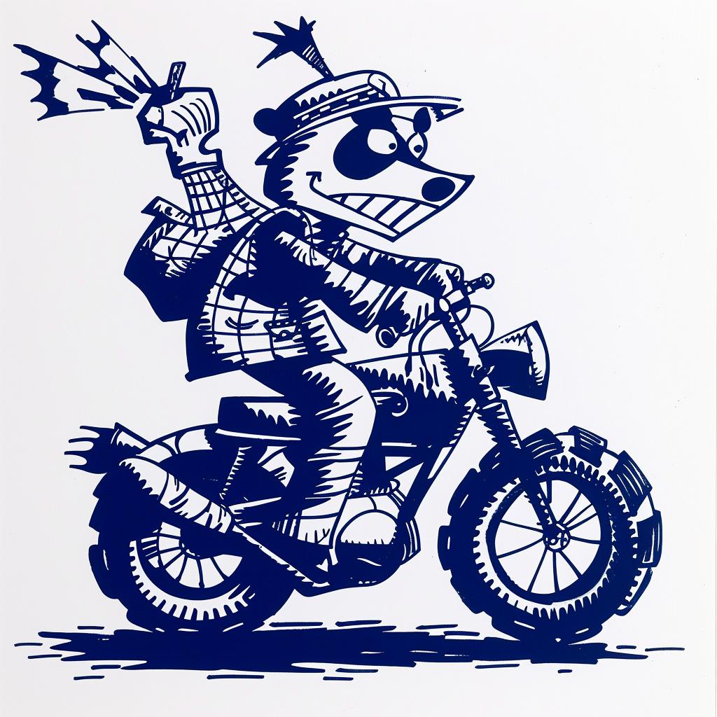 panda  motorcycle  sticker  cartoon  animal  whimsical  fun  cute  illustration  design 1025498