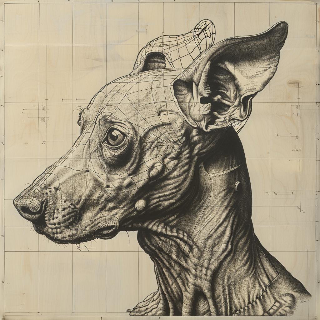 xoloitzcuintli رسم رأس الكلب وفن الجسم هانز بيلمر أوسكار شليمر 1028986
