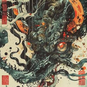 dragon  tentacles  horns  surreal  symbolist  hyper-realistic  screenprinting  art  painting  illustration 1078332