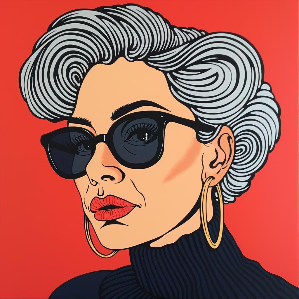 امرأة ترسم نظارة بخلفية حمراء، صورة قديمة، فن تعبيري ملون 972631