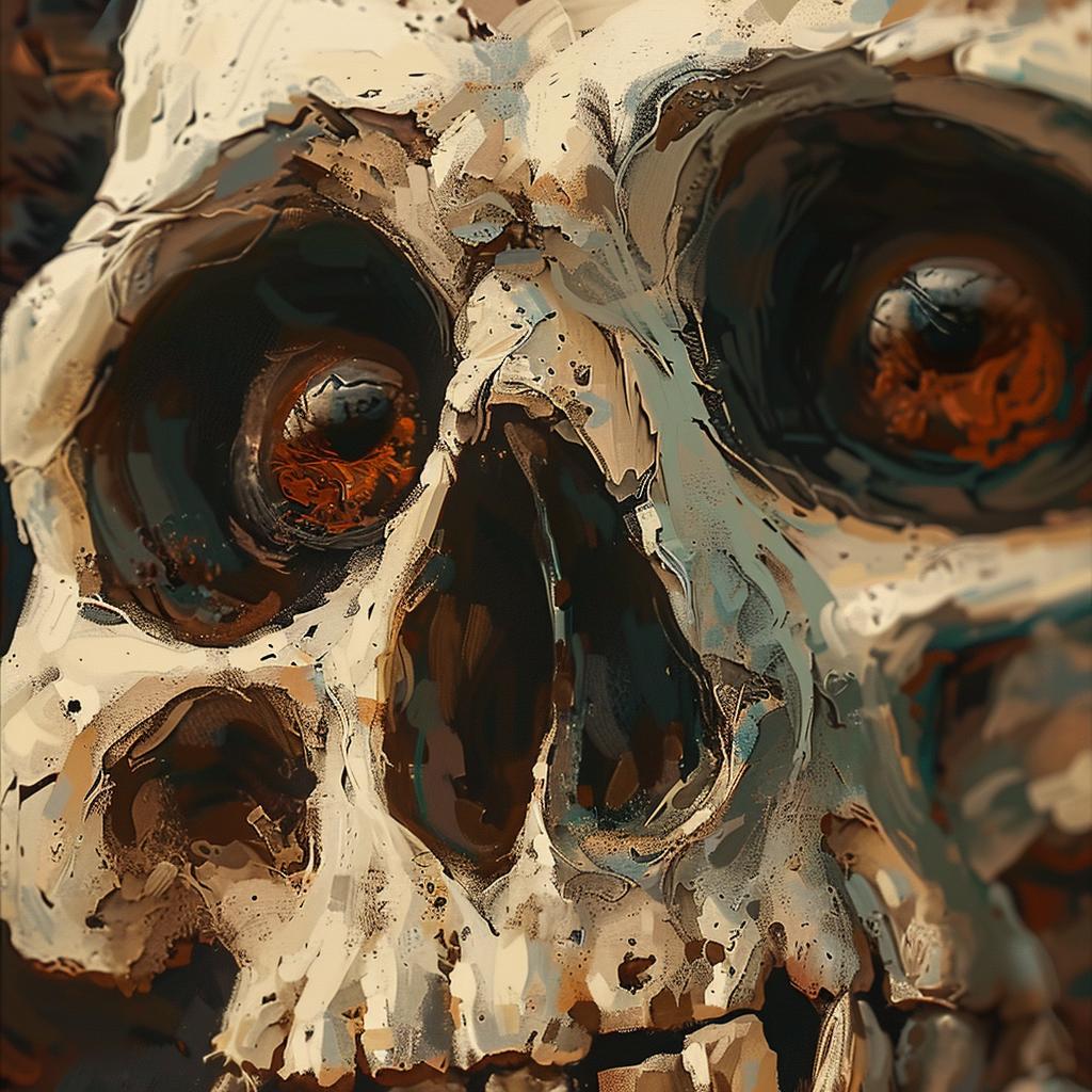 skull  glowing  eyes  cartoon  Ralph  Bakshi  close-up  2D  illustration  style 971172
