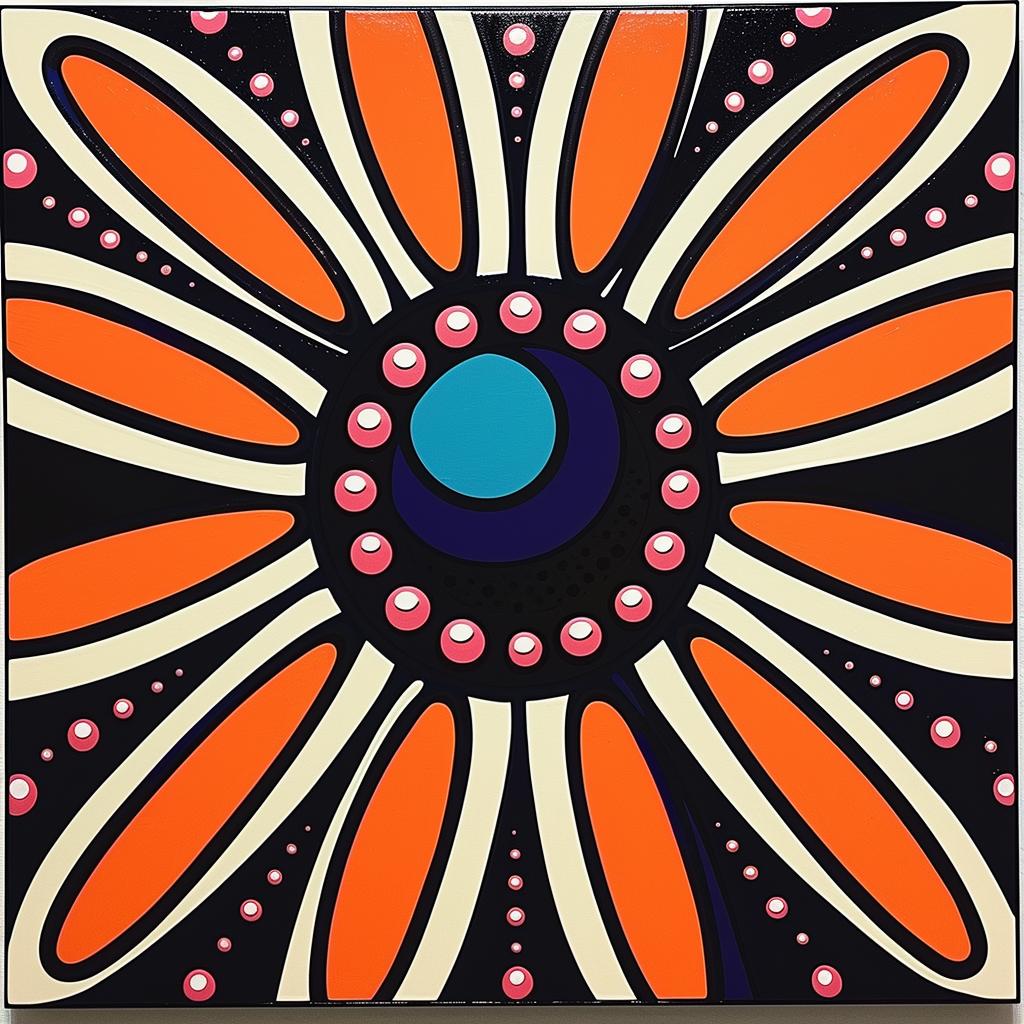 flower  orange  blue  black  center  painting  geometric  abstract  colorful  art 1022939