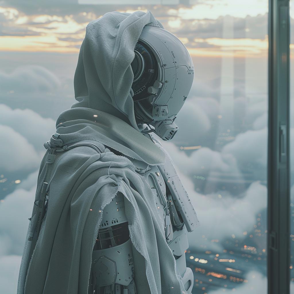 عباءة سايبورغ، مدينة مستقبلية، أنمي ديستوبي، ضوء، غيوم، ملابس تقنية 1028919