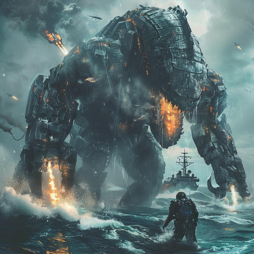 robot  seamonster  ocean  military  ship  detailed  realistic  movie  poster  action 960177