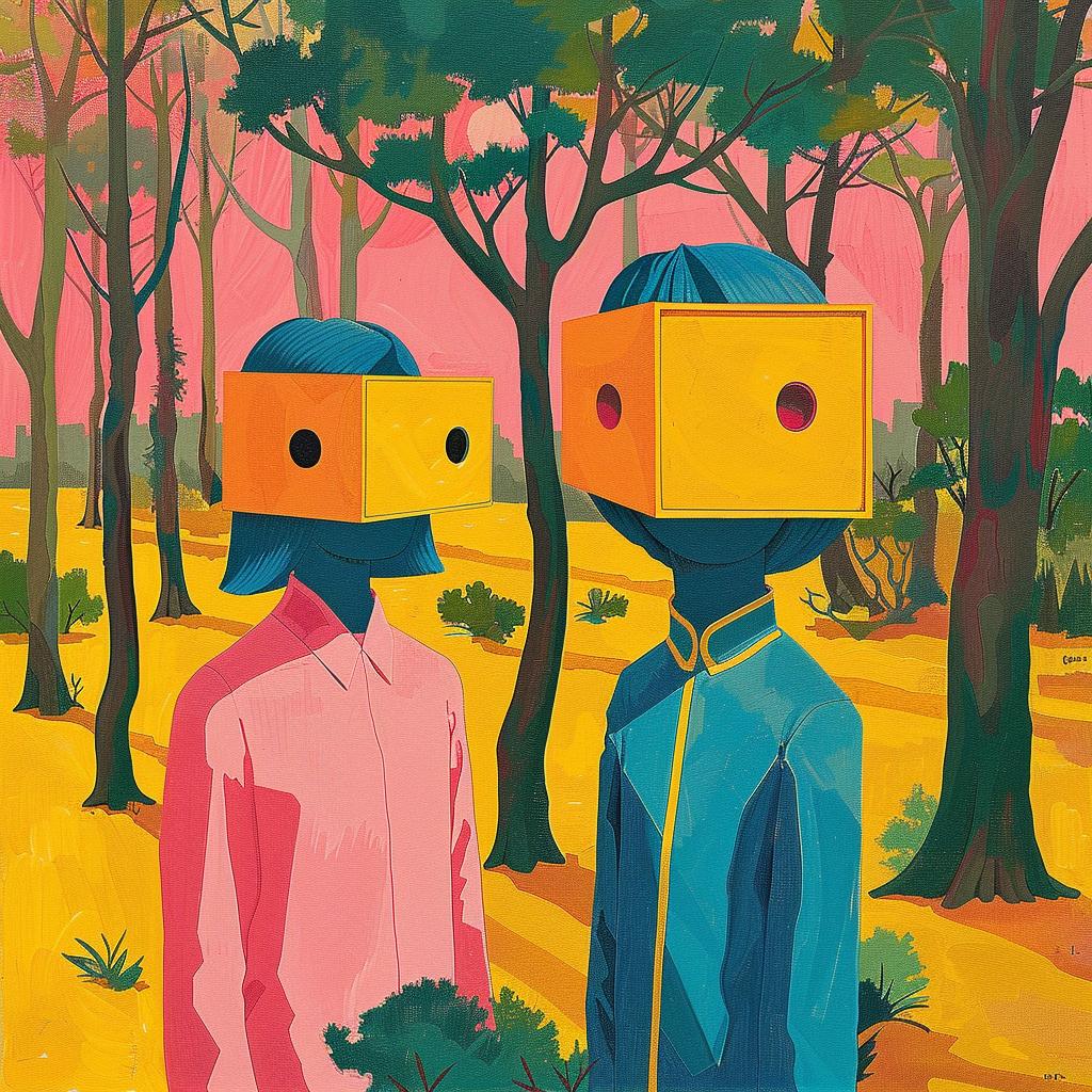 surreal  painting  people  boxes  heads  creative  colorful  conceptual  whimsical  artwork 1019258