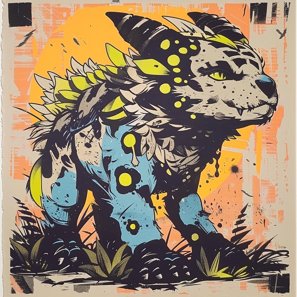 dog  yellow  blue  spots  painting  mythical  whimsical  creature  unique  colorful 941307