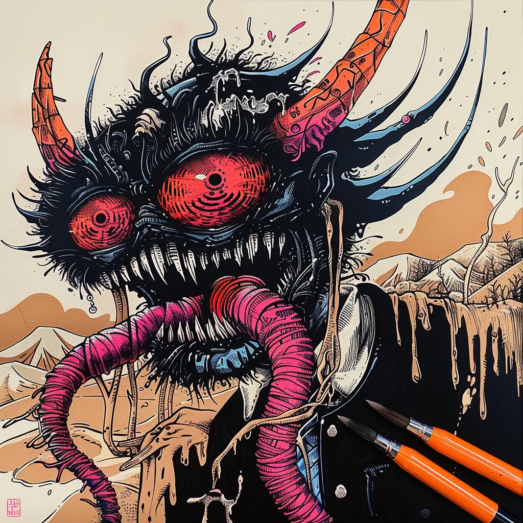 drawing  demon  horns  red  tongue  japanese  lettering  occult  illustration  dark 948132