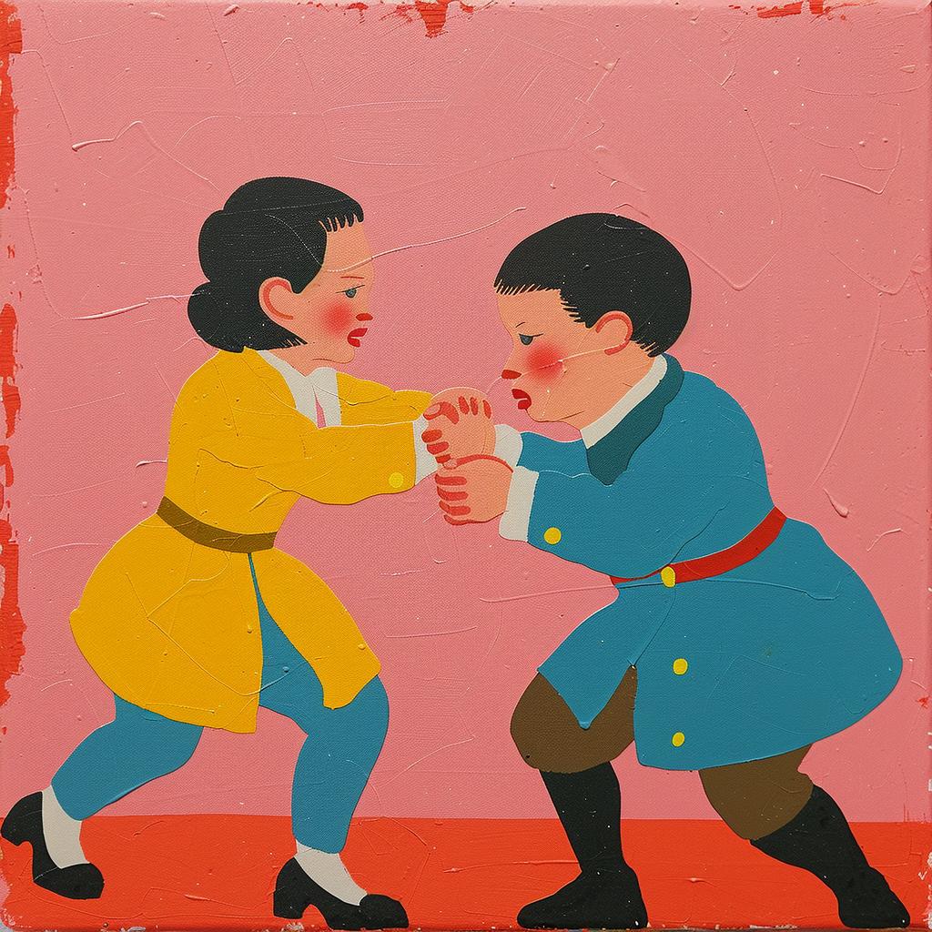 children  fight  painting  pink  background  surreal  art  colorful  illustration  creative 978624