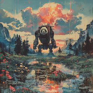 painting  robot  field  chromolithography  futuristic  giant  colorful  art  imagination  nature 1059520
